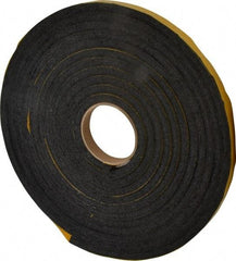 Made in USA - 7/16" Thick x 5/8" Wide x 25' Long Black Open Cell Natural Foam Rubber Roll - Stock Length, Adhesive Back, 24 to 30 Lb/Cu Ft Density, -20°F to 160°F - USA Tool & Supply