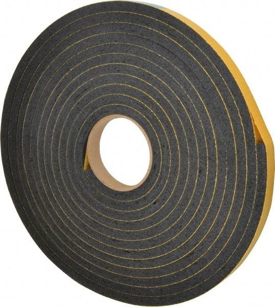 Made in USA - 7/16" Thick x 3/4" Wide x 25' Long Black Open Cell Natural Foam Rubber Roll - Stock Length, Adhesive Back, 24 to 30 Lb/Cu Ft Density, -20°F to 160°F - USA Tool & Supply
