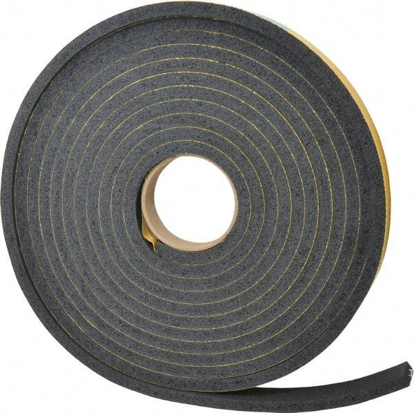Made in USA - 7/16" Thick x 1" Wide x 25' Long Black Open Cell Natural Foam Rubber Roll - Stock Length, Adhesive Back, 24 to 30 Lb/Cu Ft Density, -20°F to 160°F - USA Tool & Supply