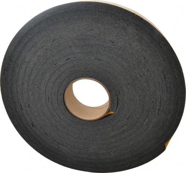 Made in USA - 7/16" Thick x 2" Wide x 25' Long Black Open Cell Natural Foam Rubber Roll - Stock Length, Adhesive Back, 24 to 30 Lb/Cu Ft Density, -20°F to 160°F - USA Tool & Supply