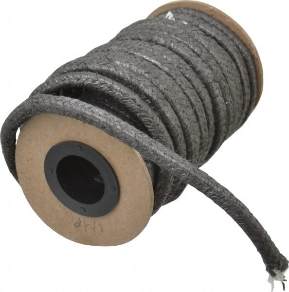 Made in USA - 1/4" x 25.6' Spool Length, Wire-Inserted Carbon Fiber Compression Packing - USA Tool & Supply