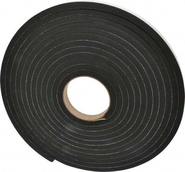 Made in USA - 3/8" Thick x 3/4" Wide x 25' Long Black Closed Cell Neoprene-Blend Spring Rubber Roll - Stock Length, Adhesive Back, 8 to 11 Lb/Cu Ft Density, -40°F to 158°F - USA Tool & Supply