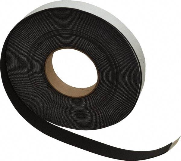 Made in USA - 1/16" Thick x 1" Wide x 50' Long Black Closed Cell Neoprene-Blend Spring Rubber Roll - Stock Length, Adhesive Back, 8 to 11 Lb/Cu Ft Density, -40°F to 158°F - USA Tool & Supply