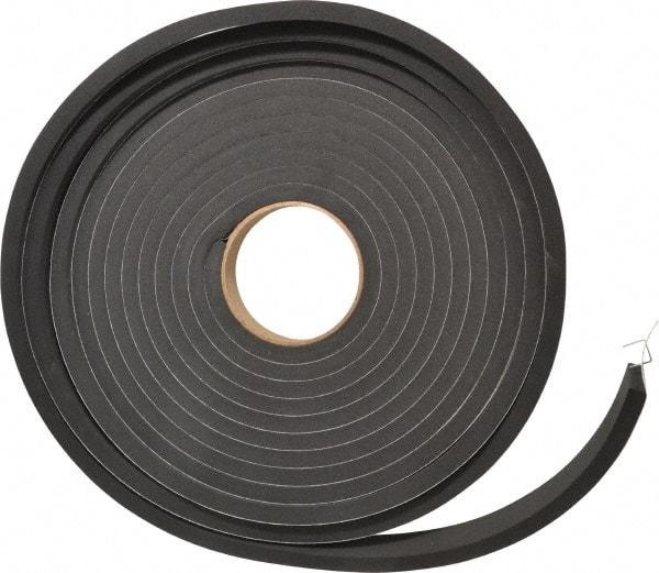 Made in USA - 3/8" Thick x 1" Wide x 25' Long Black Closed Cell Neoprene-Blend Spring Rubber Roll - Stock Length, Adhesive Back, 8 to 11 Lb/Cu Ft Density, -40°F to 158°F - USA Tool & Supply