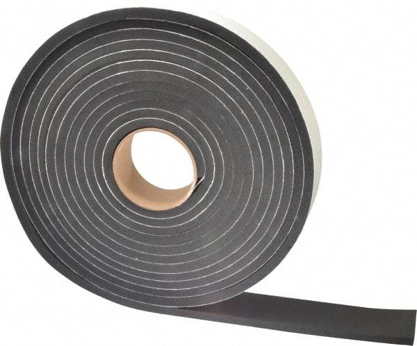 Made in USA - 3/8" Thick x 2" Wide x 25' Long Black Closed Cell Neoprene-Blend Spring Rubber Roll - Stock Length, Adhesive Back, 8 to 11 Lb/Cu Ft Density, -40°F to 158°F - USA Tool & Supply