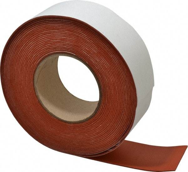 Made in USA - 1/16" Thick x 2" Wide x 30' Long Tan-Orange Closed Cell Silicone Foam Rubber Roll - Stock Length, Adhesive Back, 33 Lb/Cu Ft Density, -100°F to 500°F - USA Tool & Supply