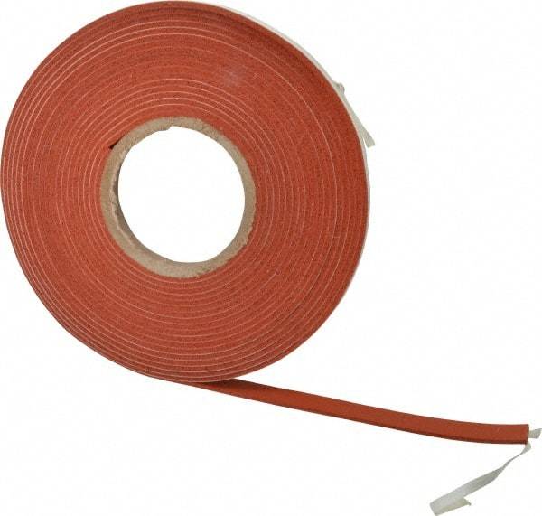 Made in USA - 1/8" Thick x 1/2" Wide x 30' Long Tan-Orange Closed Cell Silicone Foam Rubber Roll - Stock Length, Adhesive Back, 33 Lb/Cu Ft Density, -100°F to 500°F - USA Tool & Supply