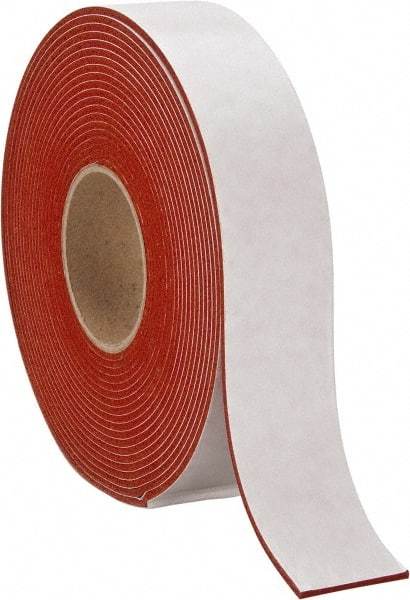 Made in USA - 1/8" Thick x 2" Wide x 30' Long Tan-Orange Closed Cell Silicone Foam Rubber Roll - Stock Length, Adhesive Back, 33 Lb/Cu Ft Density, -100°F to 500°F - USA Tool & Supply