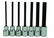 8 Piece - 1/8; 9/64; 5/32; 3/16; 7/32; 1/4; 5/16; & 3/8" - 3/8" Drive - Hex Long Bit Socket Set - USA Tool & Supply