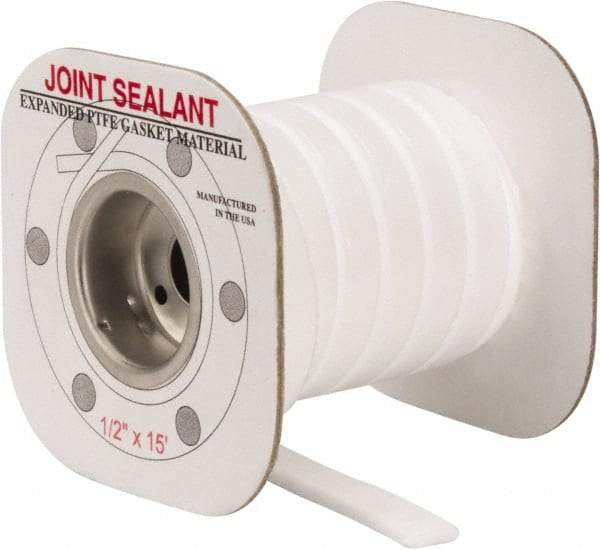 Made in USA - 15' Long x 1/2" Wide Economy PTFE Joint Sealant - White, 1-1/8 to 1-1/2" Approximate Flange Form Width - USA Tool & Supply