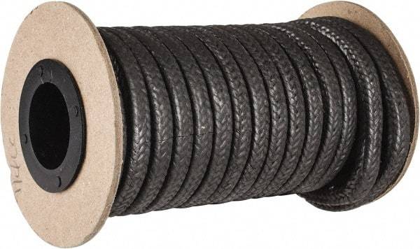 Made in USA - 1/4" x 19' Spool Length, Graphite Yarn Compression Packing - 3,500 Max psi, -450 to 6000° F, Dark Gray - USA Tool & Supply