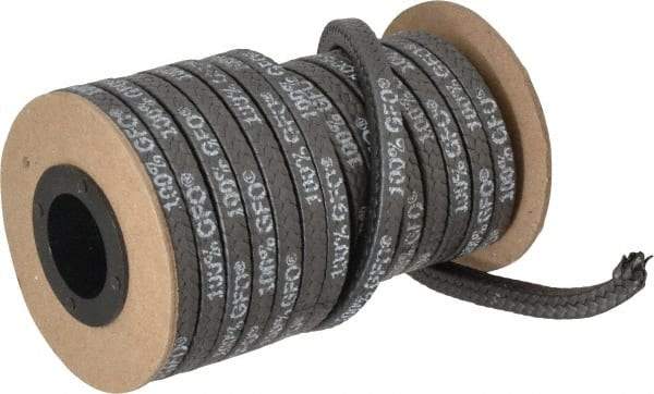 Made in USA - 1/4" x 19.7' Spool Length, 100% GFO Fiber Compression Packing - 1,900 Max psi, -400 to 550° F, Dark Gray - USA Tool & Supply