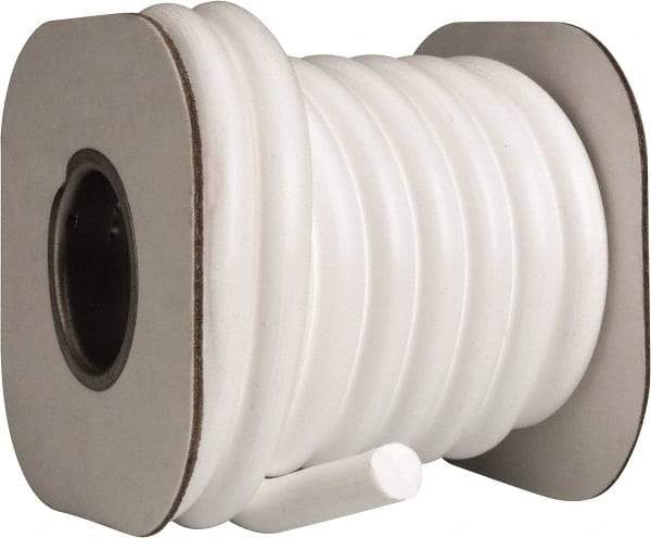 Made in USA - 1/2" x 12' Spool Length, PTFE Compression Packing - -450 to 550° F, White - USA Tool & Supply