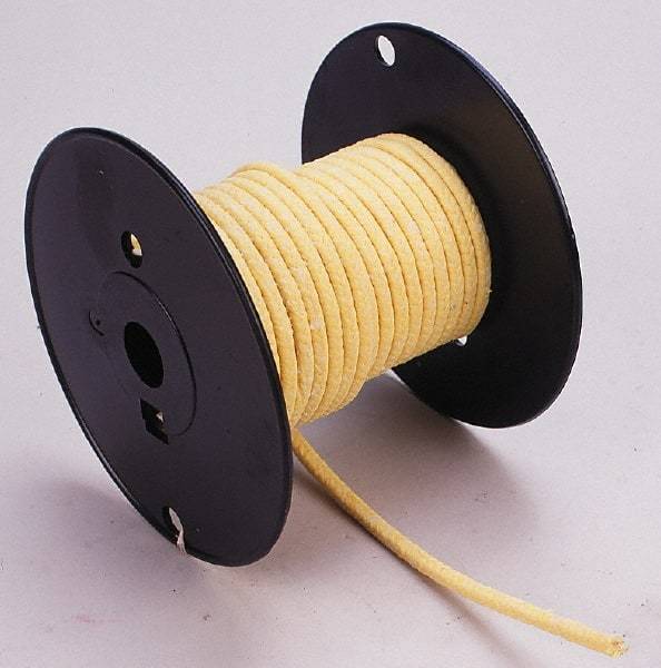 Made in USA - 1/8" x 81' Spool Length, TFE/Aramid Compression Packing - 5,000 Max psi, -100 to 500° F, Yellow - USA Tool & Supply