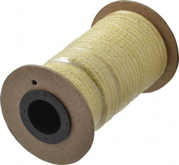 Made in USA - 1/8" x 40-1/2' Spool Length, TFE/Aramid Compression Packing - 5,000 Max psi, -100 to 500° F, Yellow - USA Tool & Supply