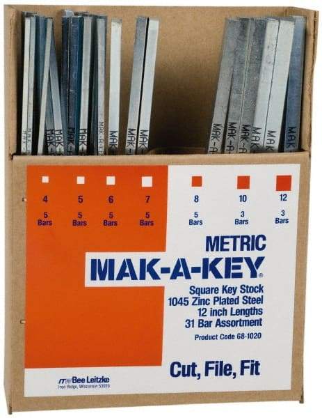 Made in USA - 12" Long, Key Stock Assortment - 18-8 Stainless Steel - USA Tool & Supply