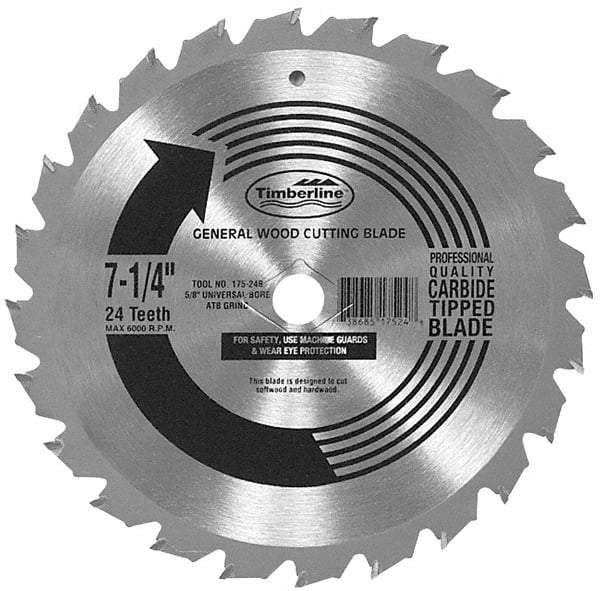 Amana Tool - 7-1/4" Diam, 5/8" Arbor Hole Diam, 24 Tooth Wet & Dry Cut Saw Blade - Carbide-Tipped, Combination Action, Diamond Arbor - USA Tool & Supply