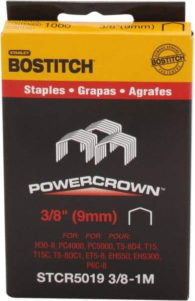 Stanley Bostitch - 3/8" Long x 7/16" Wide, 18 Gauge Crowned Construction Staple - Steel, Chisel Point - USA Tool & Supply