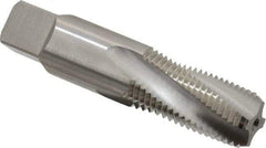 Balax - 1/4-18 NPTF, 15° Helix, 4 Flutes, Bottoming Chamfer, Bright Finish, Cobalt, Spiral Flute Pipe Tap - Right Hand Flute, 9/16" Shank Diam, 1-1/16" Thread Length, 0.333-0.389" Projection, 7/16" Square Size, - Exact Industrial Supply