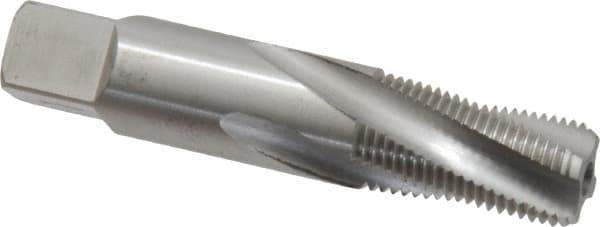 Balax - 1/8-27 NPT, 15° Helix, 4 Flutes, Bottoming Chamfer, Bright Finish, Cobalt, Spiral Flute Pipe Tap - Right Hand Flute, 7/16" Shank Diam, 3/4" Thread Length, 0.222-0.259" Projection, 3/8" Square Size, - Exact Industrial Supply