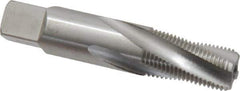 Balax - 1/8-27 NPT, 15° Helix, 4 Flutes, Bottoming Chamfer, Bright Finish, Cobalt, Spiral Flute Pipe Tap - Right Hand Flute, 7/16" Shank Diam, 3/4" Thread Length, 0.222-0.259" Projection, 3/8" Square Size, - Exact Industrial Supply