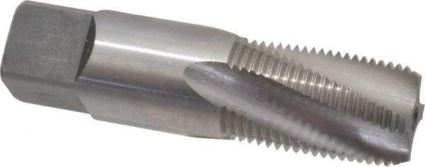 Balax - 3/8-18 NPT, 15° Helix, 4 Flutes, Bottoming Chamfer, Bright Finish, Cobalt, Spiral Flute Pipe Tap - Right Hand Flute, 0.7" Shank Diam, 1-1/16" Thread Length, 0.333-0.389" Projection, 1/2" Square Size, - USA Tool & Supply