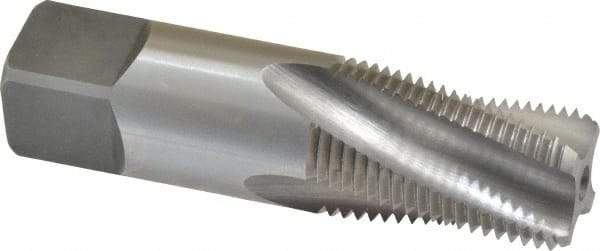 Balax - 3/8-18 NPTF, 15° Helix, 4 Flutes, Bottoming Chamfer, Bright Finish, Cobalt, Spiral Flute Pipe Tap - Right Hand Flute, 0.7" Shank Diam, 1-1/16" Thread Length, 0.333-0.389" Projection, 1/2" Square Size, - USA Tool & Supply