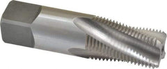Balax - 3/8-18 NPTF, 15° Helix, 4 Flutes, Bottoming Chamfer, Bright Finish, Cobalt, Spiral Flute Pipe Tap - Right Hand Flute, 0.7" Shank Diam, 1-1/16" Thread Length, 0.333-0.389" Projection, 1/2" Square Size, - USA Tool & Supply