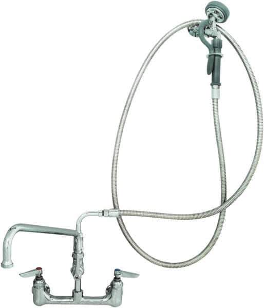 T&S Brass - Riser with Spring Guide, 2 Way Design, Wall Mount, Pre Rinse Faucet Assembly - Lever Handle - USA Tool & Supply