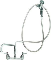 T&S Brass - Riser with Spring Guide, 2 Way Design, Wall Mount, Pre Rinse Faucet Assembly - Lever Handle - USA Tool & Supply