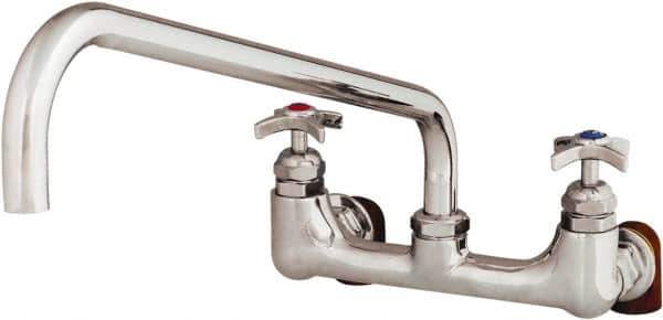 T&S Brass - Straight Spout, 2 Way Design, Wall Mount, Industrial Sink Faucet - 18 Inch Spout, 4 Spoke Handle - USA Tool & Supply