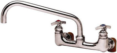 T&S Brass - Straight Spout, 2 Way Design, Wall Mount, Industrial Sink Faucet - 12 Inch Spout, 4 Spoke Handle - USA Tool & Supply