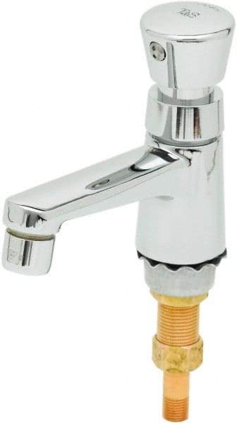 T&S Brass - Push Button Handle, Deck Mounted Bathroom Faucet - Metering Faucet, No Drain, Standard Spout - USA Tool & Supply