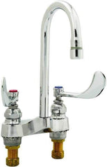 T&S Brass - Faucet Mount, Deck Mount Faucet without Spray - Two Handle, Wrist Blade Handle, Rigid Gooseneck Spout, No Drain - USA Tool & Supply