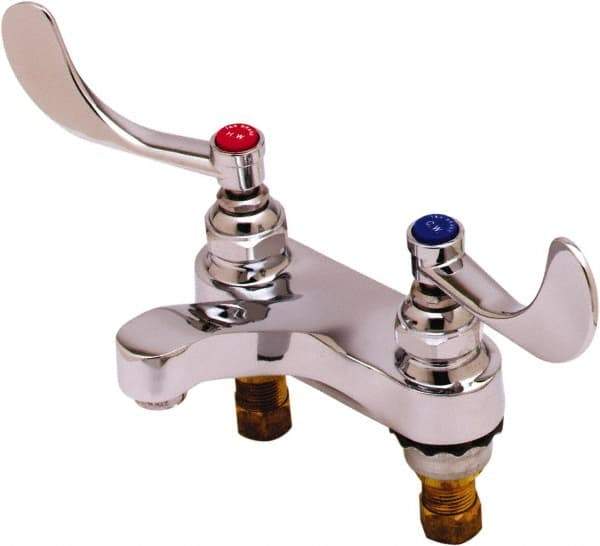 T&S Brass - Faucet Mount, Deck Mount Faucet without Spray - Two Handle, Wrist Blade Handle, Cast Basin Spout, No Drain - USA Tool & Supply