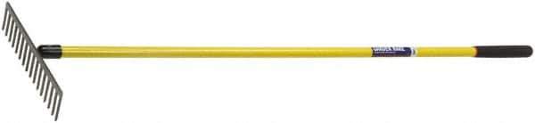 Ability One - Flat Rake with 62" Straight Fiberglass Handle - 16 Tines, 3" Tine Length - USA Tool & Supply