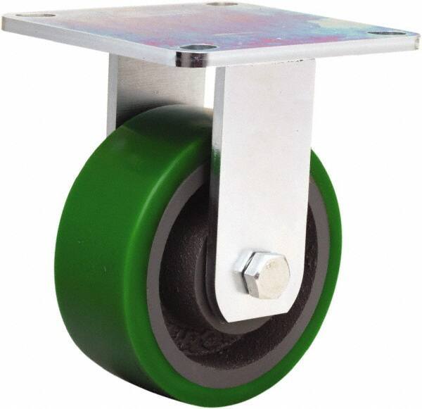 Hamilton - 5" Diam x 2" Wide x 6-1/2" OAH Top Plate Mount Rigid Caster - Polyurethane Mold onto Cast Iron Center, 900 Lb Capacity, Sealed Precision Ball Bearing, 5 x 5-1/2" Plate - USA Tool & Supply