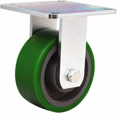 Hamilton - 5" Diam x 2" Wide x 6-1/2" OAH Top Plate Mount Rigid Caster - Polyurethane Mold onto Cast Iron Center, 900 Lb Capacity, Sealed Precision Ball Bearing, 5 x 5-1/2" Plate - USA Tool & Supply