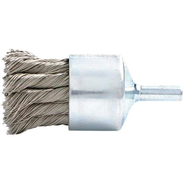 Brush Research Mfg. - 1.13" Brush Diam, Knotted, End Brush - 1/4" Diam Steel Shank, 20,000 Max RPM - USA Tool & Supply