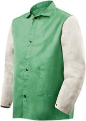 Steiner - Size 2XL Flame Resistant/Retardant Jacket - Green, Gray, Cotton & Leather, Snaps Closure, 56 to 58" Chest - USA Tool & Supply