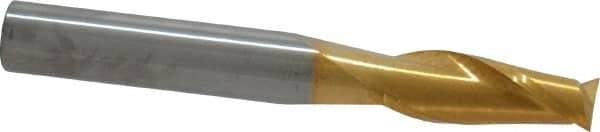 SGS - 5/16", 13/16" LOC, 5/16" Shank Diam, 2-1/2" OAL, 2 Flute, Solid Carbide Square End Mill - Single End, TiN Finish, Spiral Flute, 30° Helix, Centercutting, Right Hand Cut, Right Hand Flute, Series 3 - USA Tool & Supply
