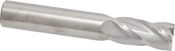 SGS - 9/16", 1-1/8" LOC, 9/16" Shank Diam, 3-1/2" OAL, 4 Flute, Solid Carbide Square End Mill - Single End, Uncoated, Spiral Flute, 30° Helix, Centercutting, Right Hand Cut, Right Hand Flute, Series 1 - USA Tool & Supply