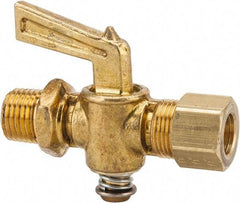 Parker - 1/4" Pipe, 3/8" Tube, Compression Pipe to Male Pipe Drain Cock & Shutoff Valve - 1/4-18 Thread, 30 Max psi - USA Tool & Supply