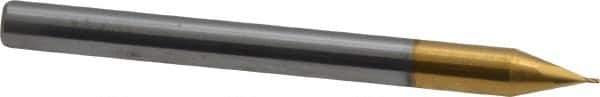 SGS - 1/64", 1/32" LOC, 1/8" Shank Diam, 1-1/2" OAL, 4 Flute, Solid Carbide Square End Mill - Single End, TiN Finish, Spiral Flute, 30° Helix, Centercutting, Right Hand Cut, Right Hand Flute, Series 1 - USA Tool & Supply