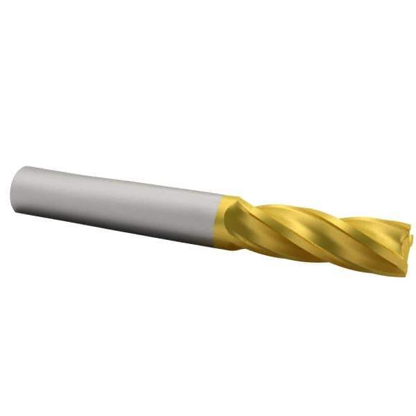 SGS - 3/8", 1" LOC, 3/8" Shank Diam, 2-1/2" OAL, 4 Flute, Solid Carbide Square End Mill - Single End, TiN Finish, Spiral Flute, 30° Helix, Centercutting, Right Hand Cut, Right Hand Flute, Series 1 - USA Tool & Supply