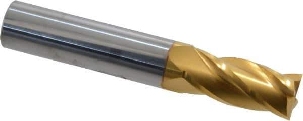 SGS - 31/64", 1" LOC, 1/2" Shank Diam, 3" OAL, 4 Flute, Solid Carbide Square End Mill - Single End, TiN Finish, Spiral Flute, 30° Helix, Centercutting, Right Hand Cut, Right Hand Flute, Series 1 - USA Tool & Supply