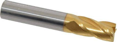 SGS - 1/2", 1" LOC, 1/2" Shank Diam, 3" OAL, 4 Flute, Solid Carbide Square End Mill - Single End, TiN Finish, Spiral Flute, 30° Helix, Centercutting, Right Hand Cut, Right Hand Flute, Series 1 - USA Tool & Supply
