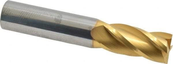 SGS - 5/8", 1-1/4" LOC, 5/8" Shank Diam, 3-1/2" OAL, 4 Flute, Solid Carbide Square End Mill - Single End, TiN Finish, Spiral Flute, 30° Helix, Centercutting, Right Hand Cut, Right Hand Flute, Series 1 - USA Tool & Supply