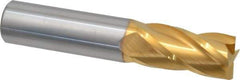SGS - 3/4", 1-1/2" LOC, 3/4" Shank Diam, 4" OAL, 4 Flute, Solid Carbide Square End Mill - Single End, TiN Finish, Spiral Flute, 30° Helix, Centercutting, Right Hand Cut, Right Hand Flute, Series 1 - USA Tool & Supply