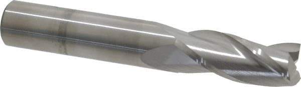 SGS - 7/16", 1" LOC, 7/16" Shank Diam, 2-3/4" OAL, 3 Flute, Solid Carbide Square End Mill - Single End, Uncoated, Spiral Flute, 30° Helix, Centercutting, Right Hand Cut, Right Hand Flute, Series 5 - USA Tool & Supply